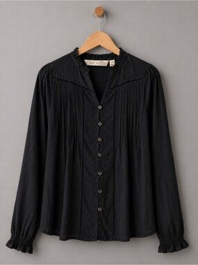 Ree Drummond Pioneer Woman Black Boho Swiss Dot Blouse XS